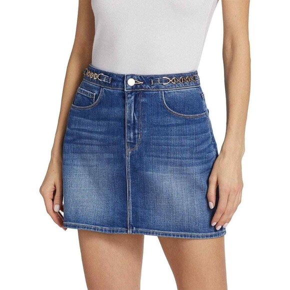 L'AGENCE Arlene Size 31 Jean Skirt Stretch Chain Denim Mini Stretch A-Line NWT - Picture 1 of 14
